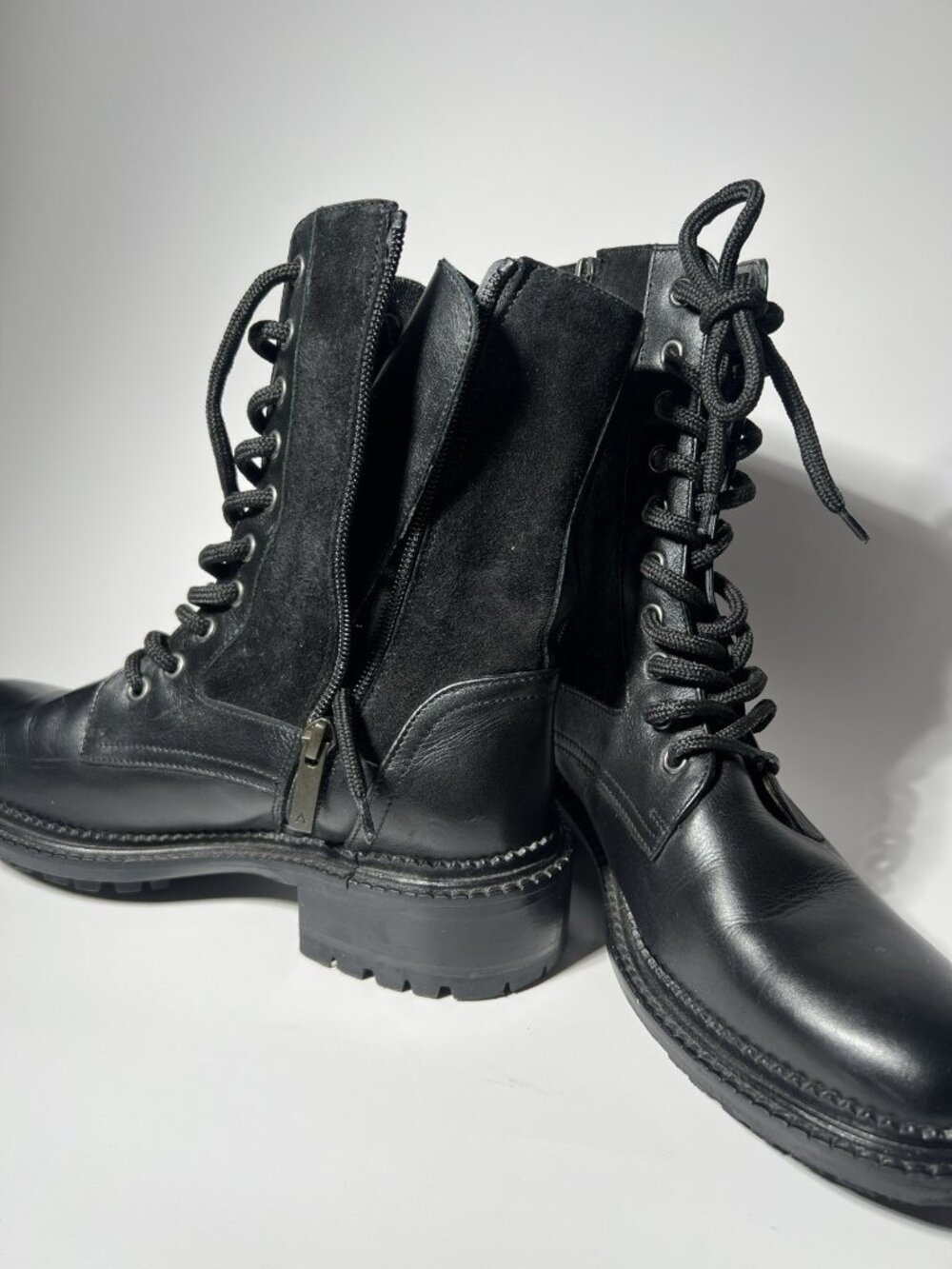 Aquatalia Orianna Women’s Black Suede Combat Boots Size 7M Lug Sole - Picture 13 of 14